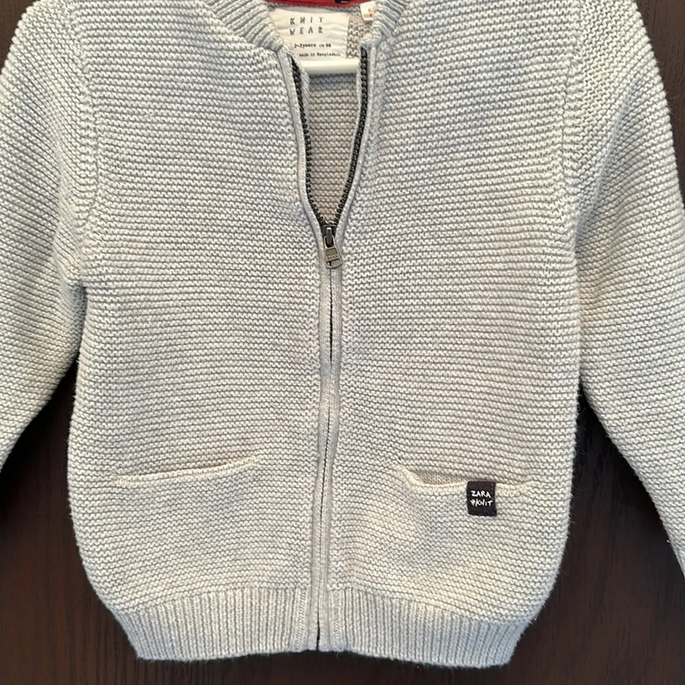 3/$25 Zara Knitwear Toddler Zip Cardigan Sweater Gray 2-3 Years 100% Cotton Boys